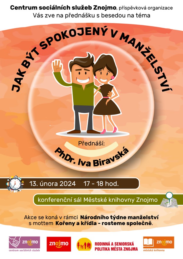 Jak být spokojený v manželství - 13.02.2024, 17 - 18 hod. - konferenční sál Městské knihovny Znojmo, Zámečnická 9.